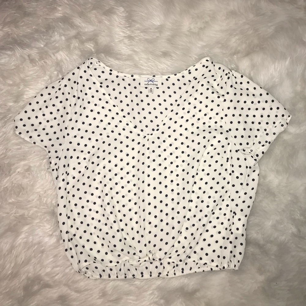 twine&string black and white polka dotted shirt